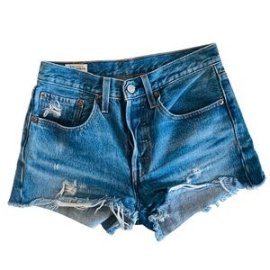 Levi’s 501 Blue Distressed Denim Shorts